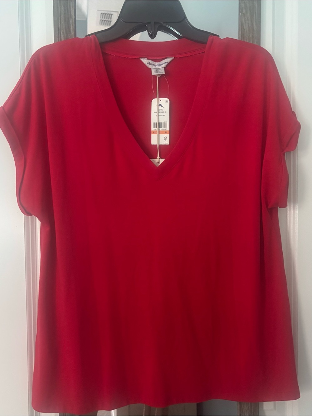 Tommy Bahama Red V-Neck Short Sleeve Blouse